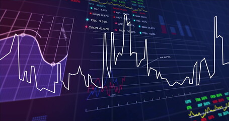 Stock market data and financial chart image over digital interface background