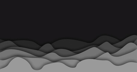 Abstract image of layered grey waves on dark background