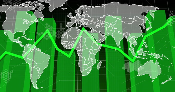 Image of financial data processing over world map - Powered by Adobe