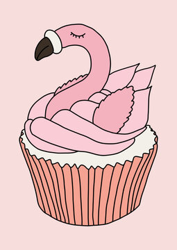 Stylized Pink Flamingo Illustration