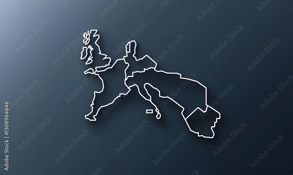 Poster outline map of europe on dark background with minimalistic design