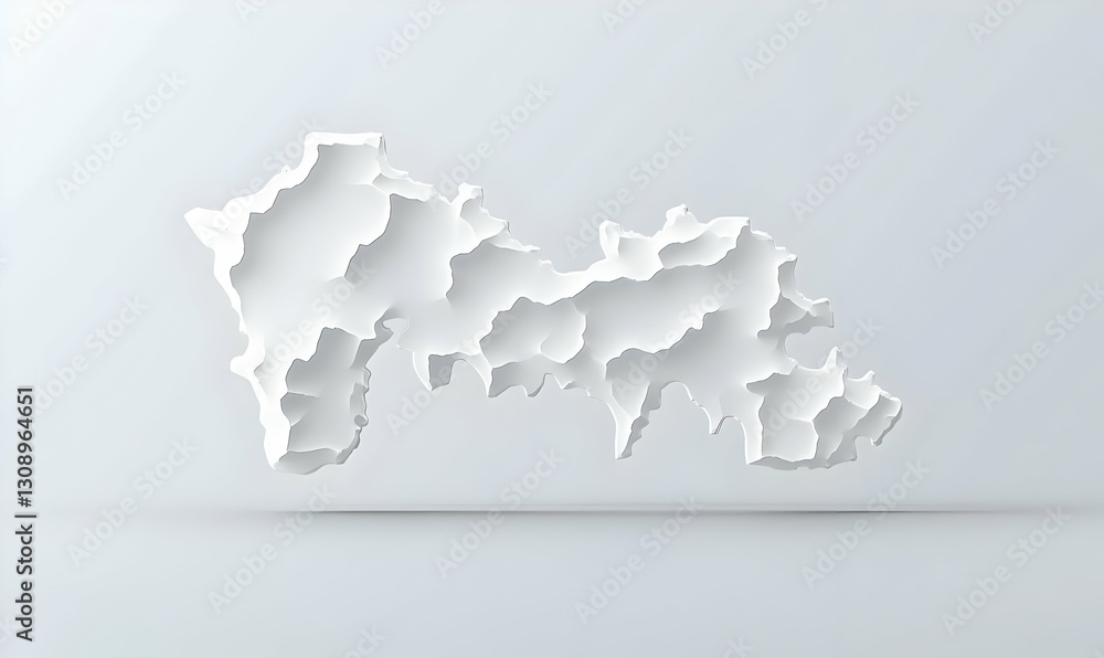 Poster white three-dimensional abstract map of a contoured region