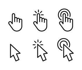 Fototapeta premium Computer mouse pointer icon set. Clicking pointer cursor. Clicking hand finger pointer.