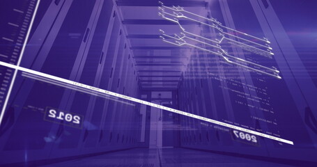 Data processing image over server racks in data center