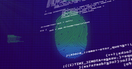 Fingerprint image over computer code background