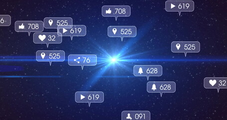 Fototapeta premium Social media notifications image over starry night sky background