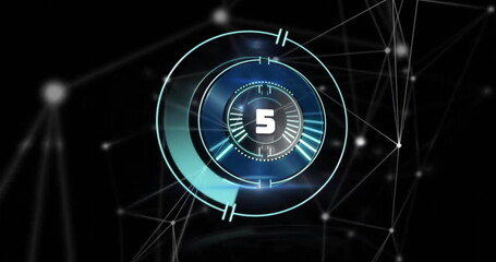 Image of network of connections over countdown and scope scanning