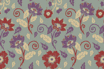 Ikat floral paisley embroidery seamless pattern on background. Ikat ethnic flower oriental pattern traditional. Aztec style abstract vector illustration. design for ikat floral fashion fabric,clothing