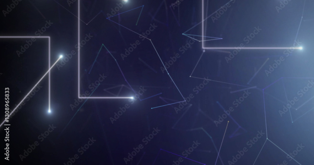 Poster image of glowing light trails on digital data processing over black background