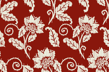 Ikat floral paisley embroidery seamless pattern on background. Ikat ethnic flower oriental pattern traditional. Aztec style abstract vector illustration. design for ikat floral fashion fabric,clothing