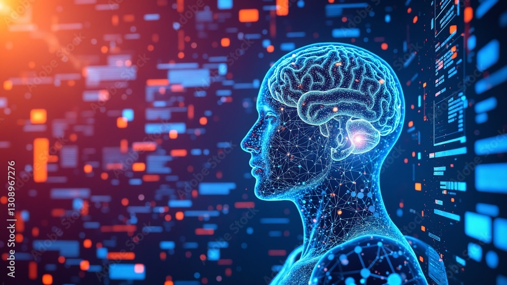 Poster digital background perfect for tech processes, neural networks, artificial intelligence, data transf