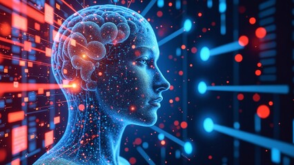 Fototapeta premium Digital background perfect for tech processes, neural networks, artificial intelligence, data transfer and encryption, digital archives
