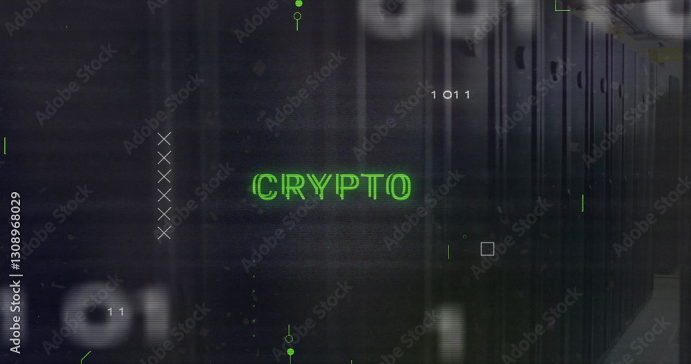 Poster Image of crypto text and digital data processing over computer servers