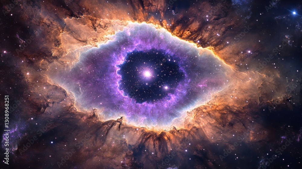 Poster a mesmerizing image of a nebula in the shape of an eye, glowing with vibrant colors against the back