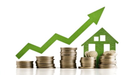 Rising house prices coins stack & growth chart