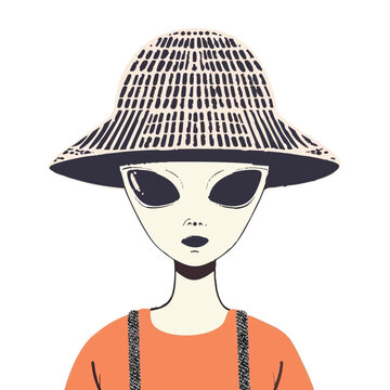illustration of an alien logo with a hat and glasses