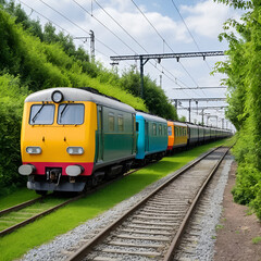 Obraz premium railway carriages of various types on a siding, tracks, tracks, brush, greenery, infrastructure, transport