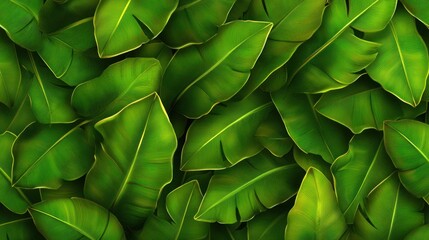 Tropical Lush Banana Leaves Background