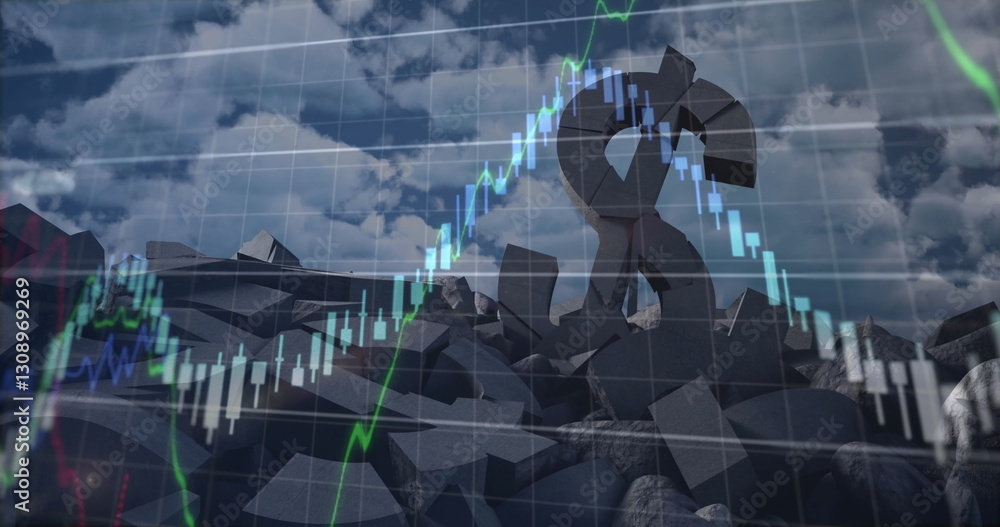 Aufkleber image of financial data processing over dollar symbol and sky with clouds
