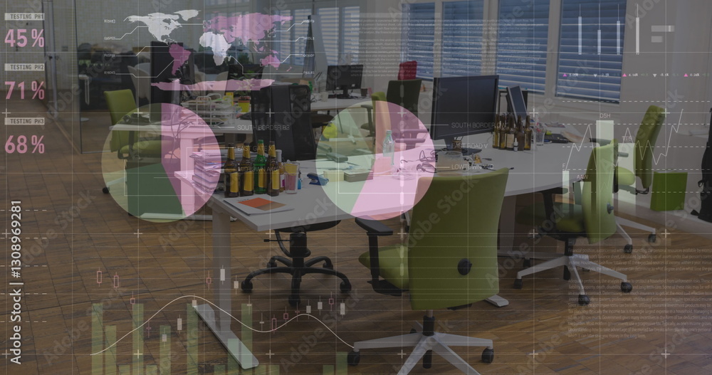 Poster image of financial data processing over empty office