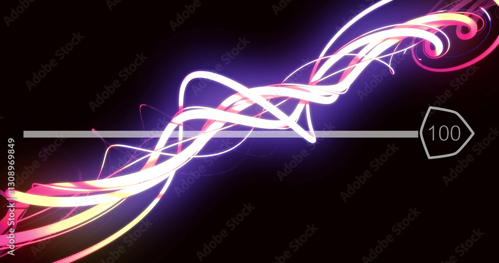 Poster image of loading bar and neon trails on black background