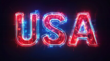 Dynamic usa neon sign glowing in dark vibrant graphic design eye-catching visuals for digital marketing purposes