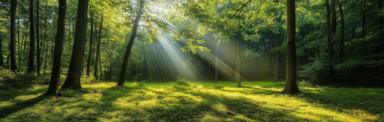 아침 숲속의 안개가 보이는 푸른숲속의 모습. 
A view of a blue forest with morning fog in the forest.