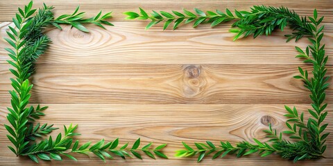 Flat Lay Wooden Texture with Natural Elements & Copy Space - Fresh Breeze Concept