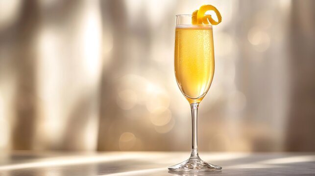 French 75 cocktail sparkling in elegant champagne flute with lemon twist garnish