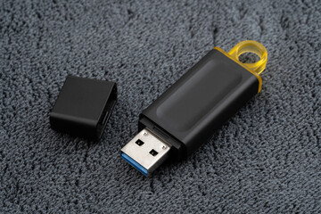 Flash drive. Compact usb drive.  Close up of a flash memory template on white background