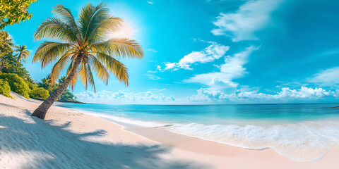 Fototapeta premium Amazing Beach Landscape in Super Wide Panoramic Exotic View for Tropical Travel Inspirations