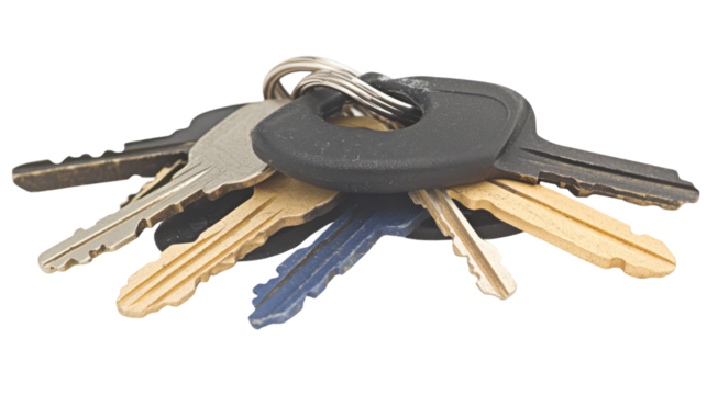 Keyring with multiple keys close-up everyday objects indoor macro