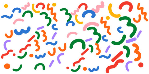 Doodle sketch style of colorful shapes and lines on white background for children or trendy design. 