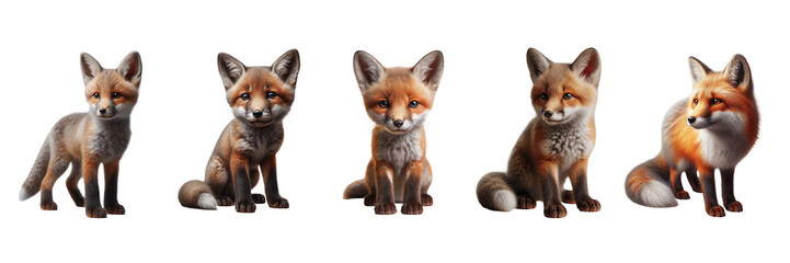 Obraz premium Multiple adorable foxes display a range of playful and curious poses. Each fox has distinct features, showcasing their unique expressions in a vibrant environment