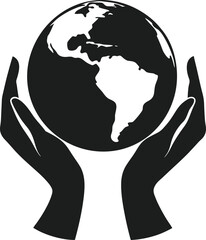 Black Silhouette of Hands Holding the Earth – Symbol of Care and Sustainability