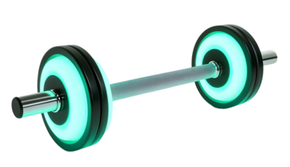 glowing dumbbell neon weight futuristic fitness modern gym equipment light up dumbbell exercise weight digital fitness 3d dumbbell lisolated in white.