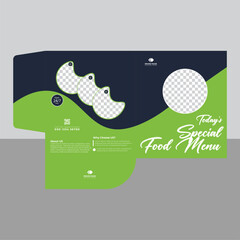 Food menu design template for restaurant with unique layout gradient.