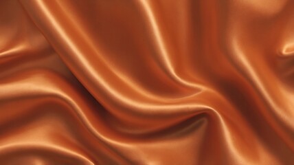 A solar orange metallic satin. 16:9 Ratio in 8K. Shiny smooth fabric. Soft folds. Luxury background with space for design. Web banner. Flat lay, top view table. Autumn, vibrant, creative branding.