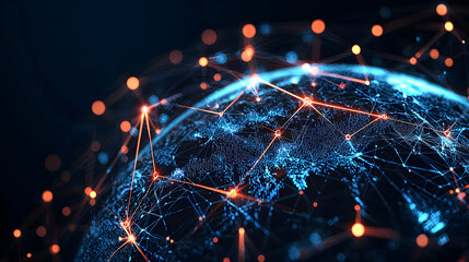 Digital Network Globe With Glowing Connection Lines Representing Global Communication