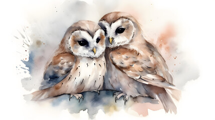 Obraz premium Watercolor Owls Couple Art