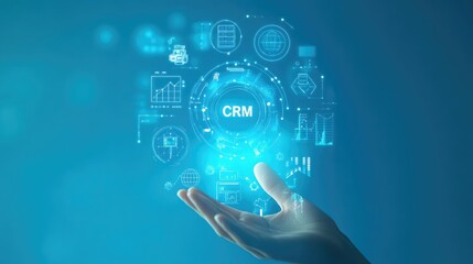 Fototapeta premium Innovative CRM Technology, Hand Holding Futuristic Interface