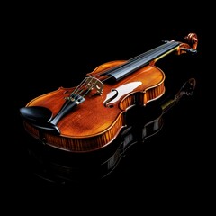 Fototapeta premium Beautifully crafted violin on black reflective surface