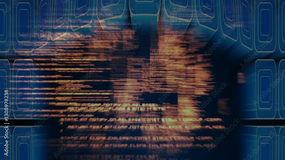 Poster digital code and data processing animation over abstract geometric background