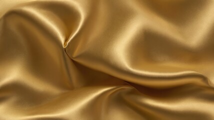 A gold metallic satin. Shiny smooth fabric. Soft folds. Luxury background with space for design. Web banner. Flat lay, top view table. Wedding, luxury, premium decor. 16:9 Ratio in 8K.