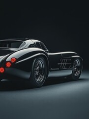 Classic black sports car in a sleek studio setting