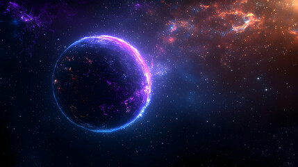 Obraz premium Glowing Planet Surrounded By Stars And Nebulae In Deep Space