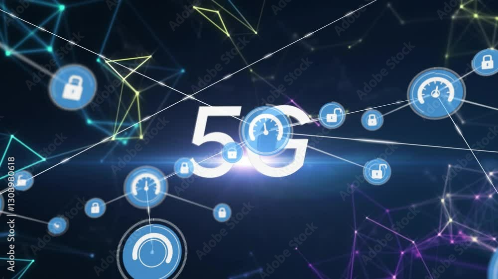 Aufkleber Animation of 5G technology with network connections and speed icons displayed