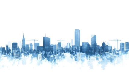 Obraz premium A blue silhouette of buildings and construction cranes on white background vector illustration 