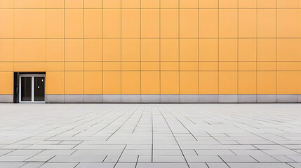 Fototapeta premium Geometric Exterior Wall with Door and Abstract Lines in Orange and Gray Tones