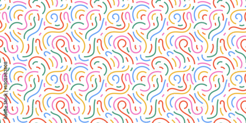 Poster fun colorful line doodle seamless pattern. creative minimalist style art background for children or 